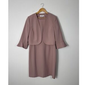 Elegant Tahari Arthur S Levine Womens 14 Dress Suit Mauve Bell Sleeve Bolero Set